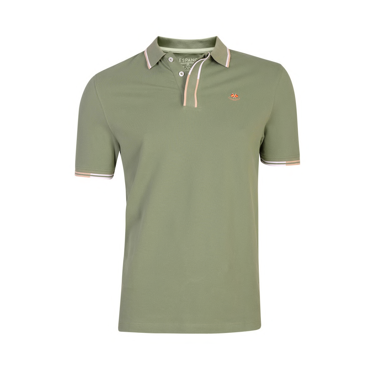 Polo verde pálido para hombre con detalles en beige, tejido 100% algodón y elastano, diseño clásico de manga corta ideal para moda masculina premium.
