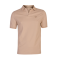 Polo de hombre color beige claro con cuello en V, tejido cómodo con algodón y elastano, diseño sencillo ideal para moda masculina premium.
