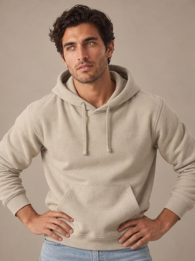 Sudadera Cotton Blue 600105 beige con capucha | Almogávar Moda