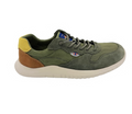 Zapatilla sneaker kaki para hombre con combinación de materiales en malla, gamuzado y cuero, diseño moderno y deportivo ideal para moda masculina premium.