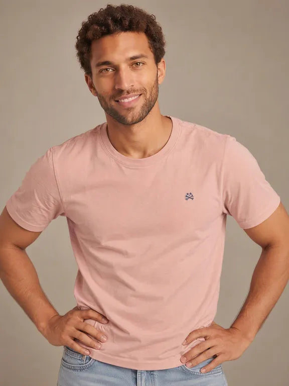Camiseta Hombre Souls & Bones Bordada Rosa Coral — 2601 | Almogávar Moda