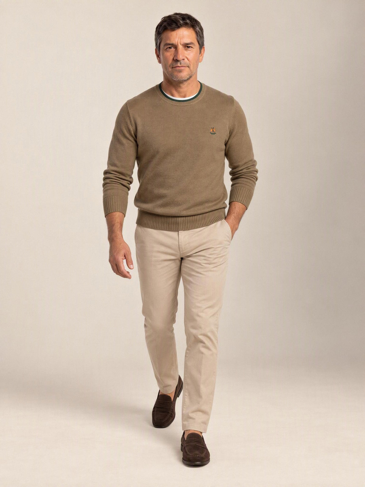 Jersey La Española taupe 10917, look completo | Almogávar Moda