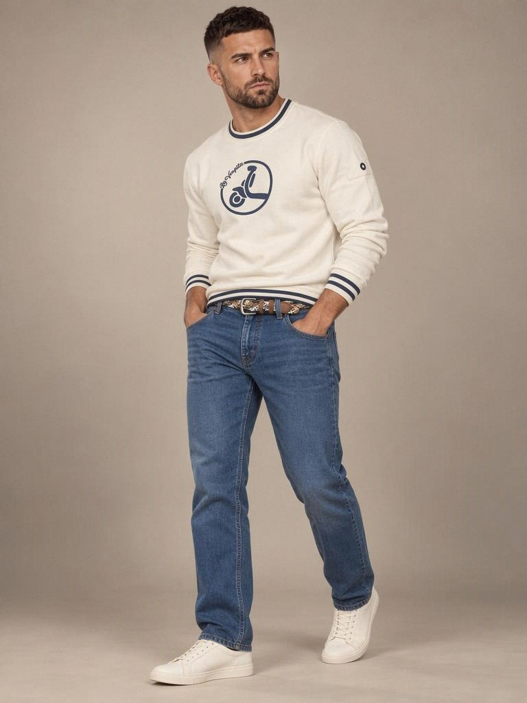 Sudadera Hombre La Vespita Blanco Roto y Marino — 51179