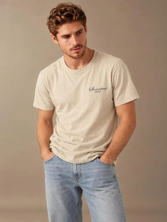 Camiseta Oversize Hombre Scooter Beige Algodón | Almogávar Moda