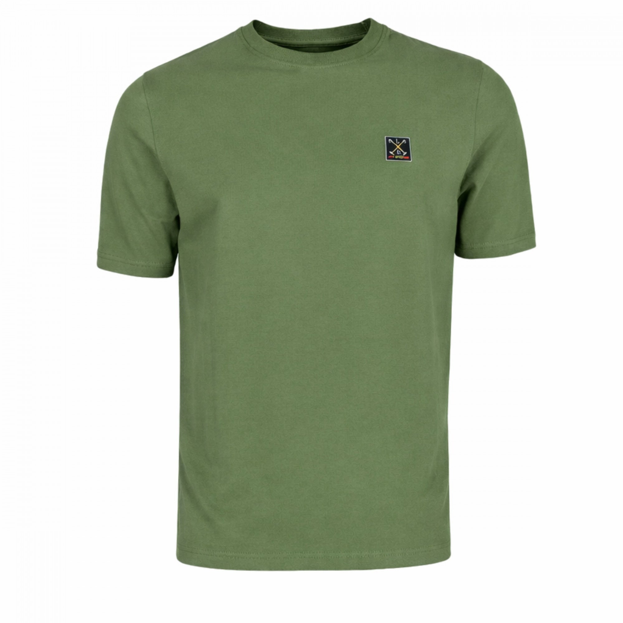 Camiseta para hombre en verde bosque de algodón 100%, con cuello caja y diseño minimalista, ideal para moda masculina premium con calidad y confort.