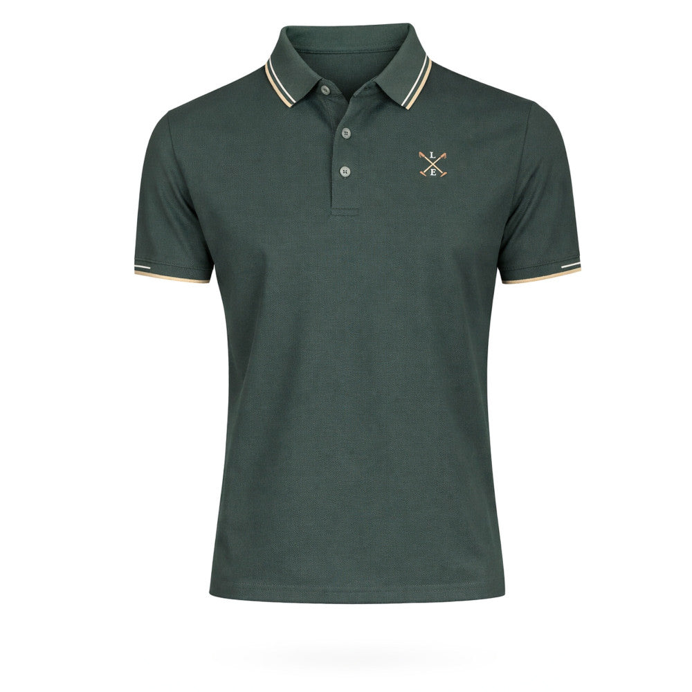 Polo hombre en verde gris de algodón 100% con detalles en cuello y mangas, diseño elegante y cómodo ideal para moda masculina premium en España.