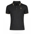 Polo negro de hombre con detalle en cuello y mangas, fabricado en algodón de alta calidad, estilo elegante y cómodo para moda masculina premium.