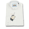 Camisa blanca vintage ivory para hombre de tejido 100% algodón con elastano, diseño clásico con cuello abotonado y bolsillo, parte de la moda masculina premium.