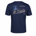 Camiseta azul marino para hombre de algodón con diseño estampado en el pecho y logo La Vespita, parte de la moda masculina premium disponible en varias tallas y colores.