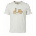 Camiseta blanca de moda masculina premium con logo bordado de vespa en el pecho, fabricada en algodón y elastano, disponible en varias tallas y colores.
