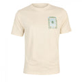 Camiseta beige claro de hombre con cuello redondo confeccionada en algodón y elastano, detalle estampado en tono verde gris, ideal para moda masculina premium.