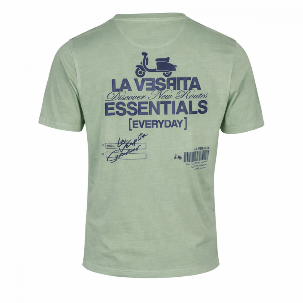 Camiseta verde pálido para hombre con estampado azul oscuro y diseño casual, en tejido 100% algodón con elastano, parte de la colección La Vespita.
