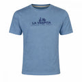 Camiseta azul de hombre con logo estampado La Vespita, fabricada en algodón con elastano, diseño casual y cómodo ideal para moda masculina premium.