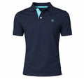 Polo azul marino para hombre de moda masculina premium, con detalle en color celeste en el interior de la botonadura, tejido 100% algodón granito.