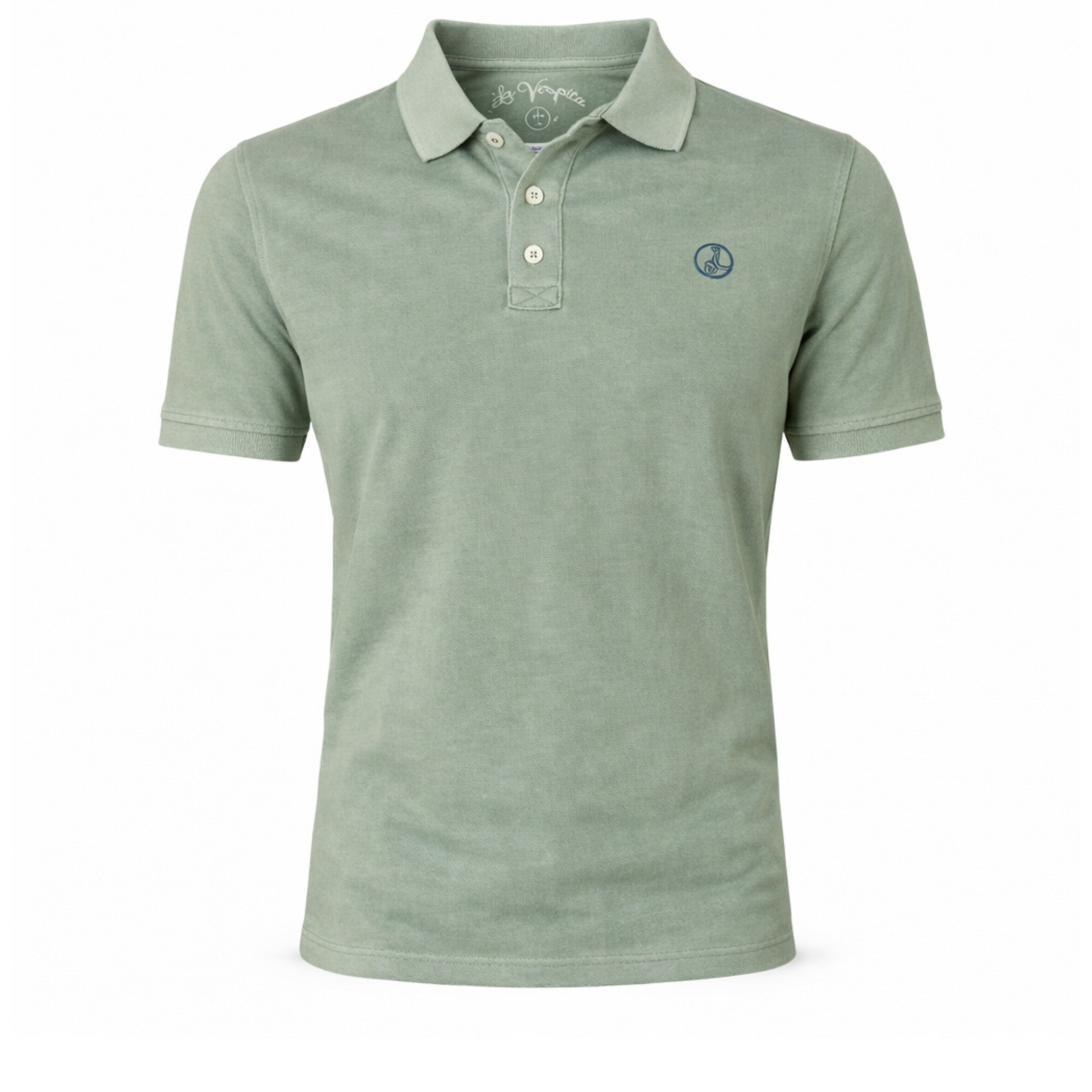 Polo casual para hombre en verde pálido con efecto lavado, confeccionado en algodón y elastano, ideal para moda masculina premium con estilo cómodo y versátil.