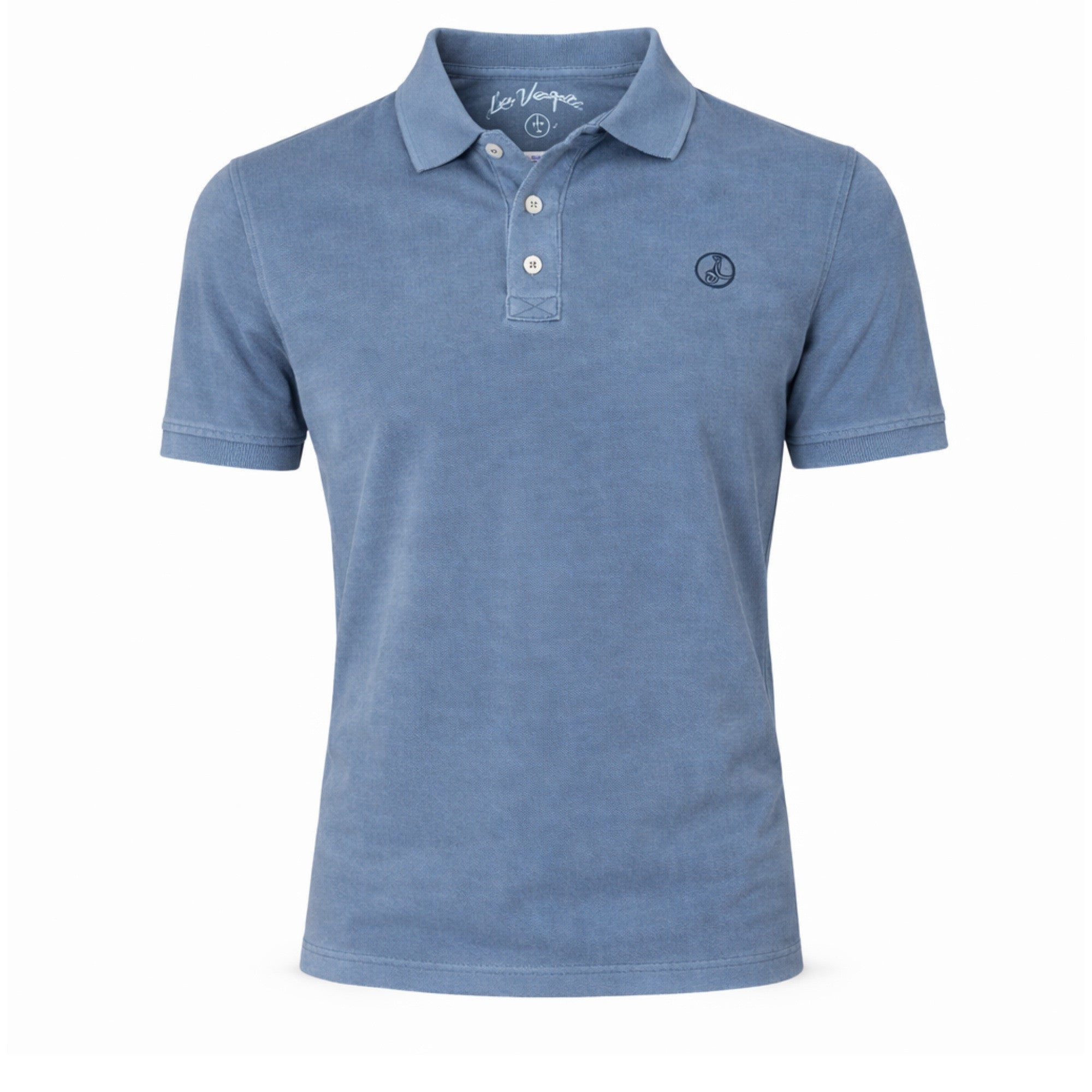 Polo casual azul en tejido 100% algodón con elastano, diseño premium de La Vespita, ideal para moda masculina de calidad disponible en múltiples tallas y colores.