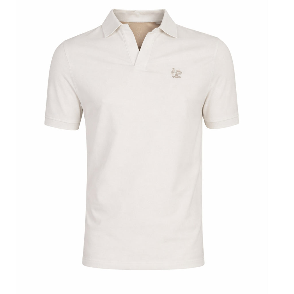 Polo blanco de algodón 100% con cuello en V, diseño premium de moda masculina disponible en varias tallas y colores para temporada.