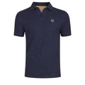 Polo azul marino para hombre de algodón 100%, con cuello en V y diseño liso, ideal para moda masculina premium y disponible en varias tallas.